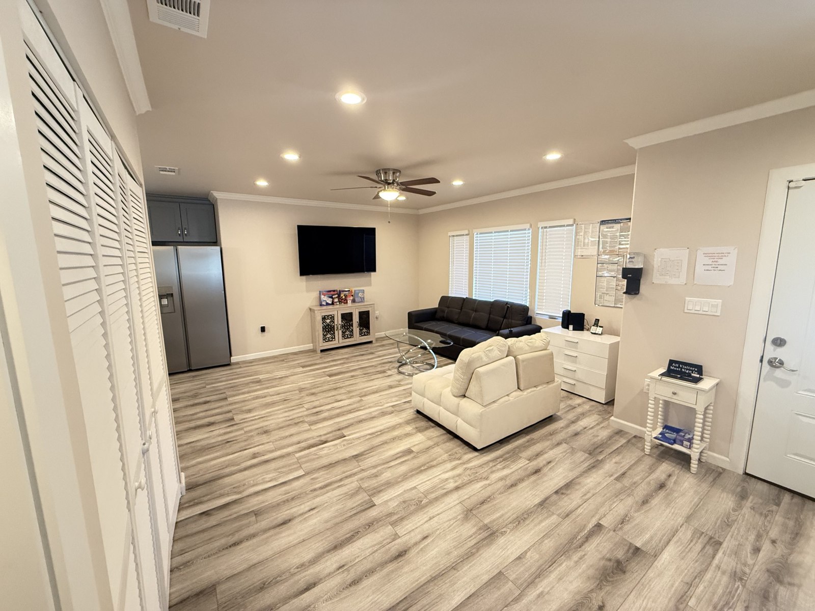 Bright furnished living area at Pasadena Elderly Care Home